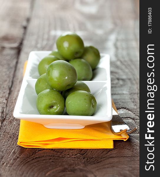 Fresh Green Olives On Bowl