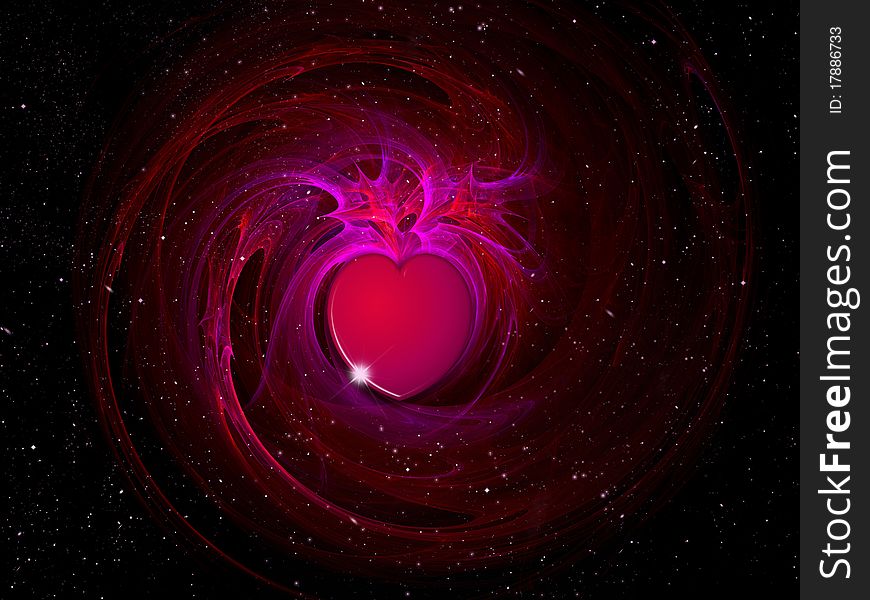 Pink heart on an abstract fractal Valentines Day background. Pink heart on an abstract fractal Valentines Day background