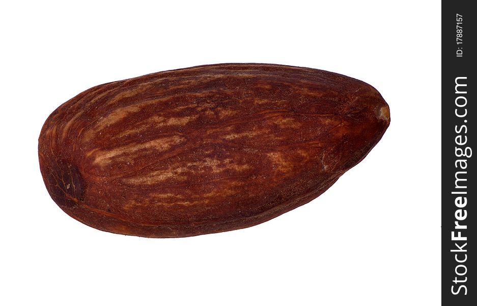Single almond isolated on white background