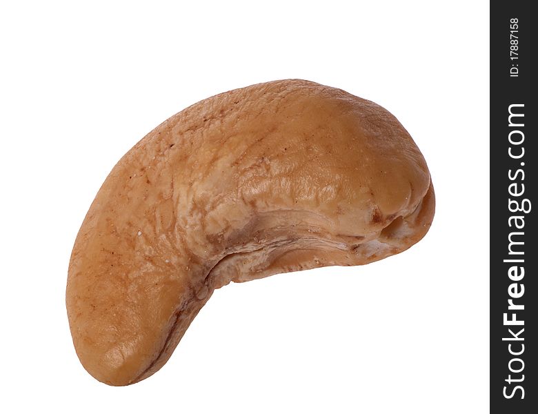 Single cashew nut isolated on white background