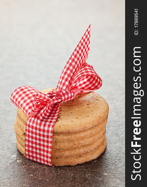 Fresh oatcakes stacked and decorated with ribbon. Fresh oatcakes stacked and decorated with ribbon