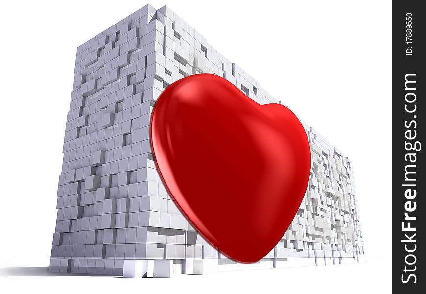 Heart on wall. 3d render