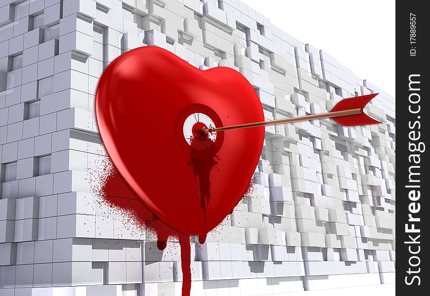 3d render heart with an arrow on brick wall