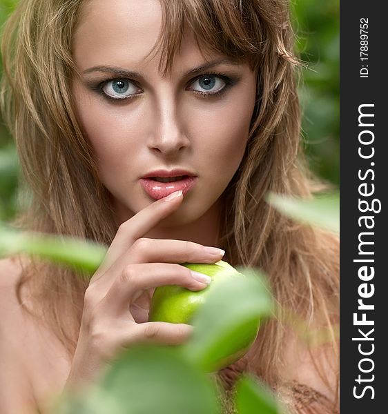 Close-up portrait of caucasian young woman with beautiful blue eyes. Close-up portrait of caucasian young woman with beautiful blue eyes
