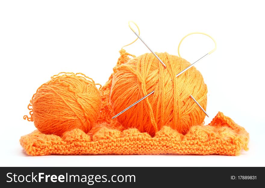 Knitting. Knitted. Isolated on white background