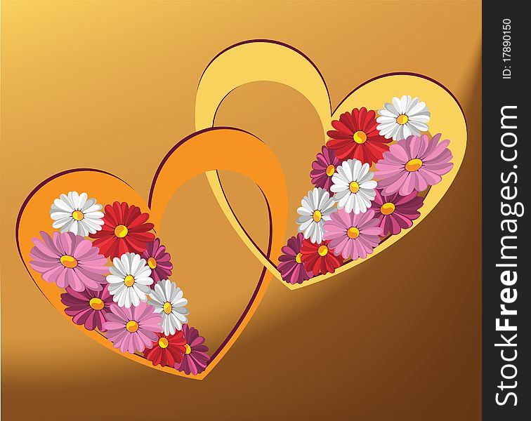 Illustration of decorative heart with the daisies. Illustration of decorative heart with the daisies