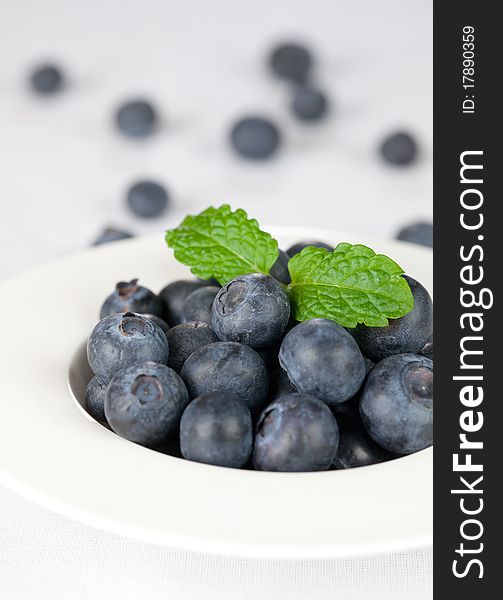 Fresh blueberries in a bowl selective focus closeup