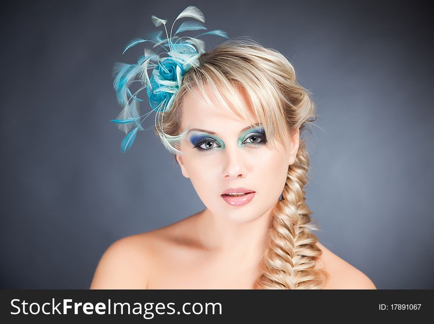 Portrait of blond woman with accessories, close up shot