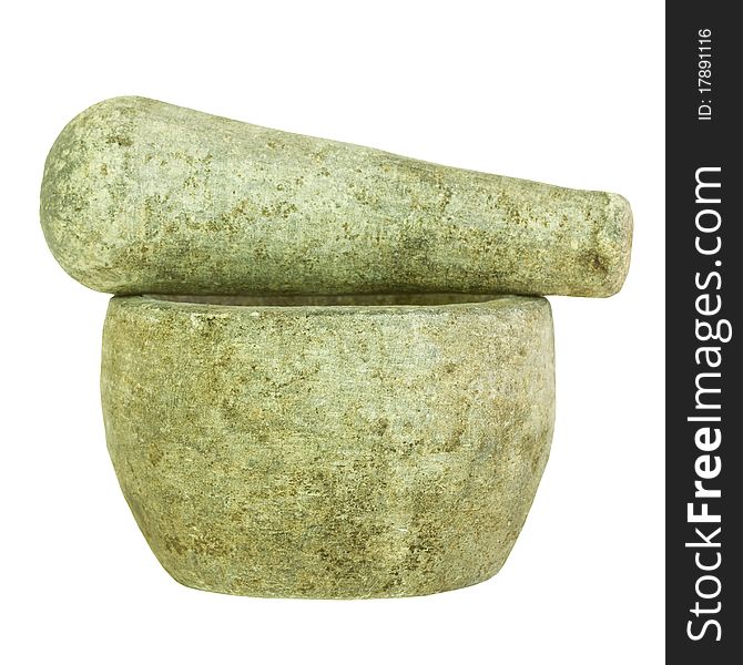 Stone Pestle and Mortar Isolated with clipping path