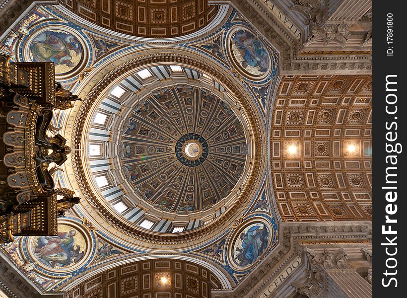 View at the ceil and cupola of the St' Peter's Basillica in Vatican. View at the ceil and cupola of the St' Peter's Basillica in Vatican