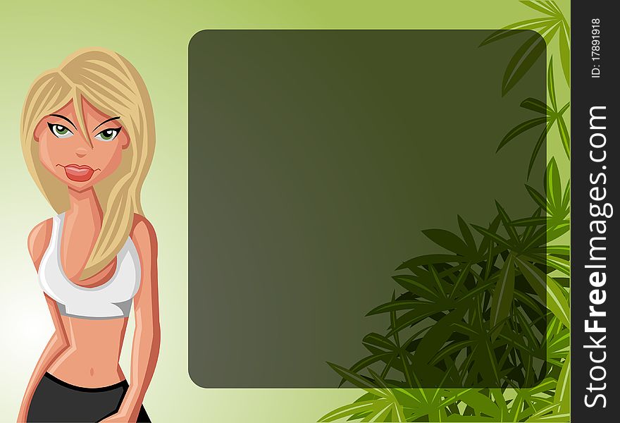 Beautiful cartoon blond woman in Fitness outfit. Beautiful cartoon blond woman in Fitness outfit