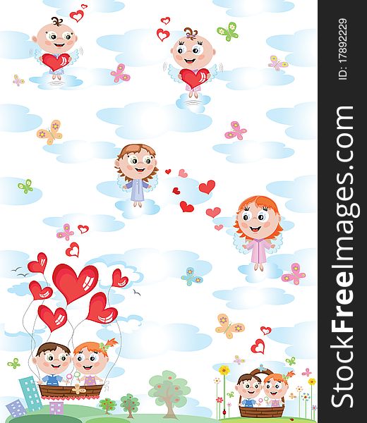 Background with children and angels. Background with children and angels