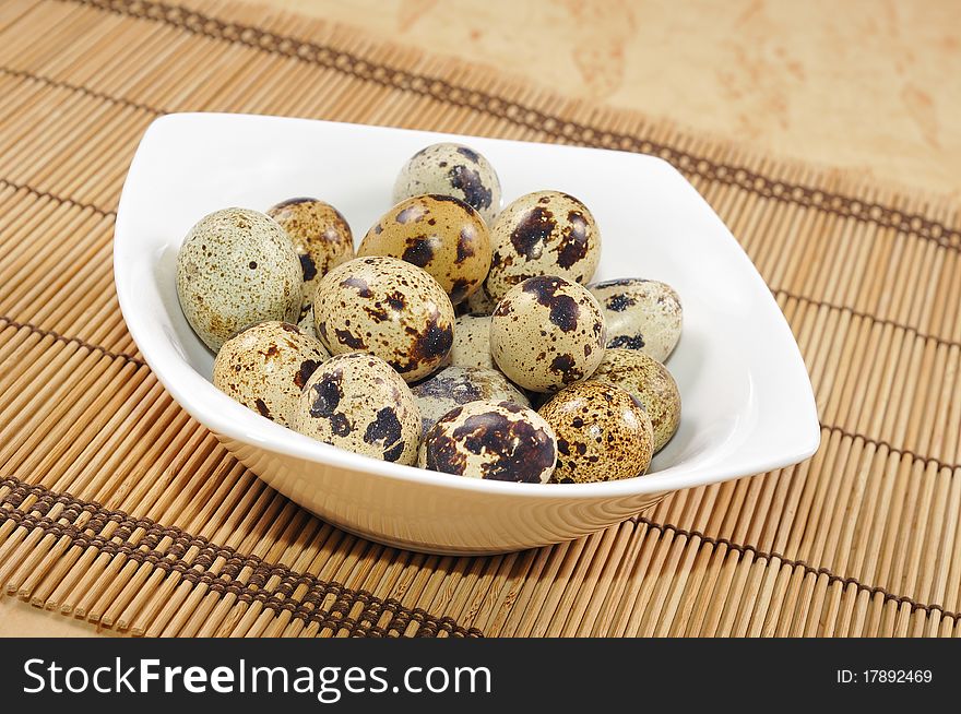 Quail eggs with Easter decorations.