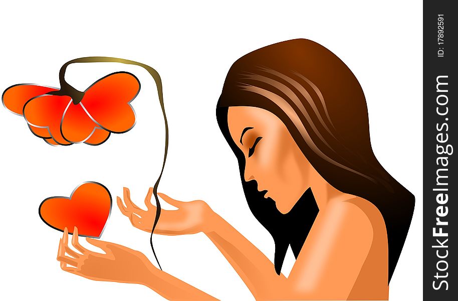 Llustration of a woman with flower petals from the heart. Llustration of a woman with flower petals from the heart.