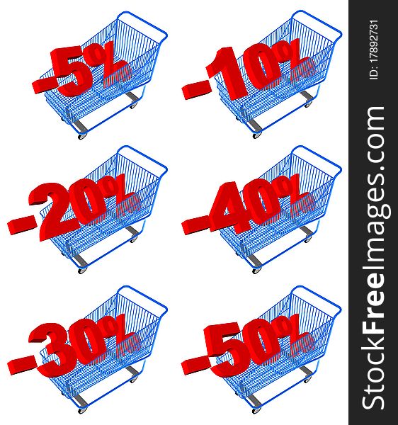 Blue shopping cart with discount percents