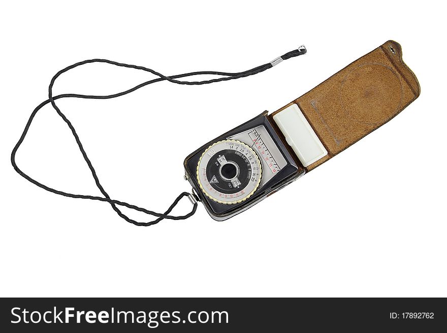 Black analogue exposure meter isolated on white background