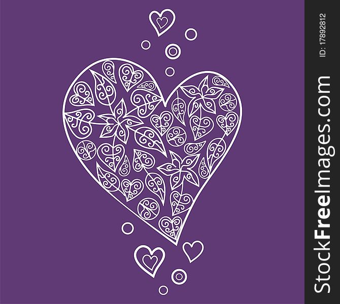 Tracery white heart on violet background. Vector illustration. Tracery white heart on violet background. Vector illustration