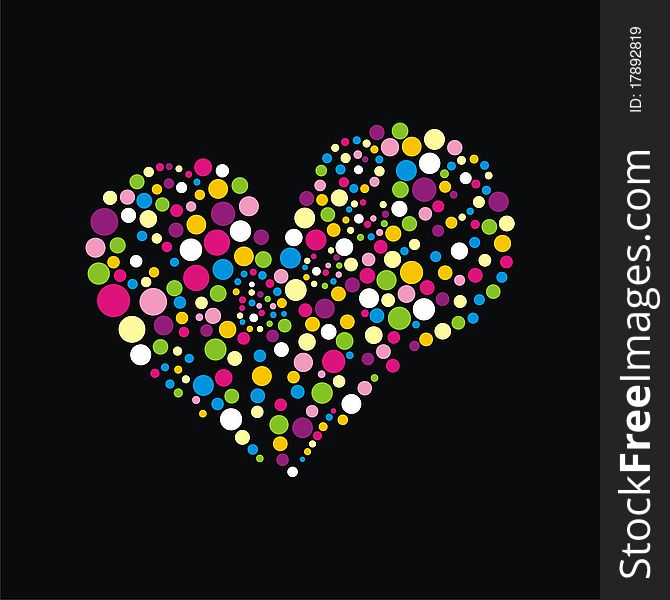 Heart consist of colorful circles on black background. Vector illustration. Heart consist of colorful circles on black background. Vector illustration