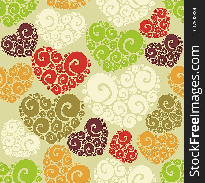 Texture of colorful hearts on green background. Vector illustration. Texture of colorful hearts on green background. Vector illustration