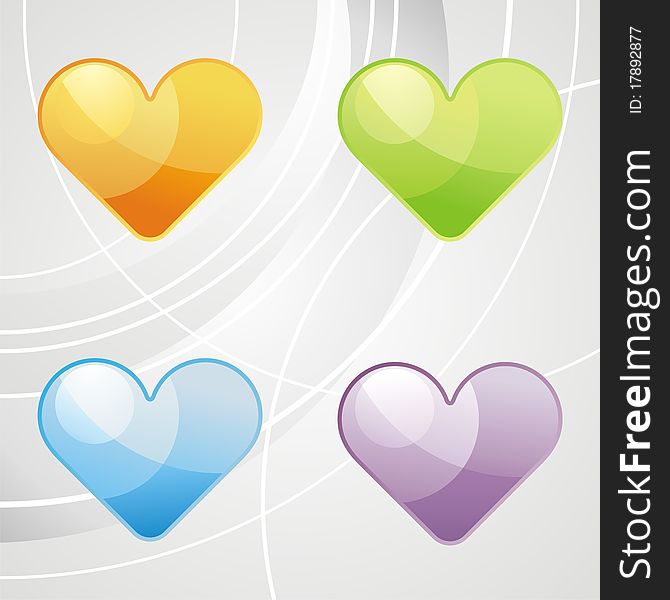 Glossy hearts on grey background. Vector illustration. Glossy hearts on grey background. Vector illustration