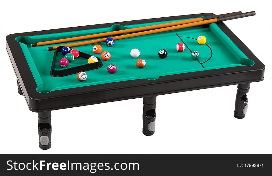 Green billiard table with arranged balls. Green billiard table with arranged balls.