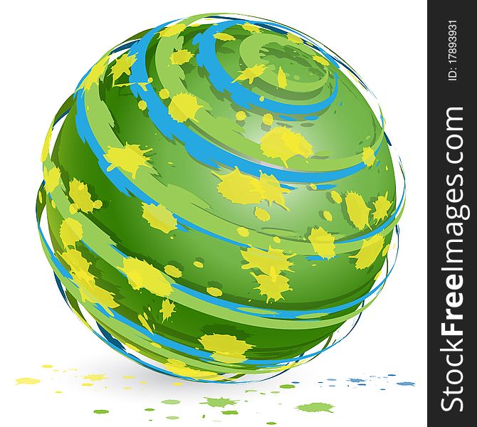 Illustration, abstract globe strip blue and green paint