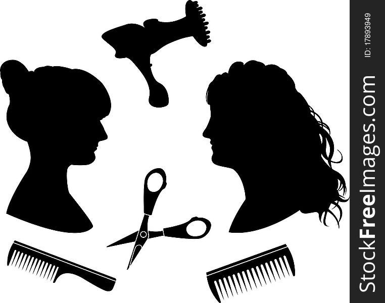 Silhouettes for a hairdressing salon illustration for design