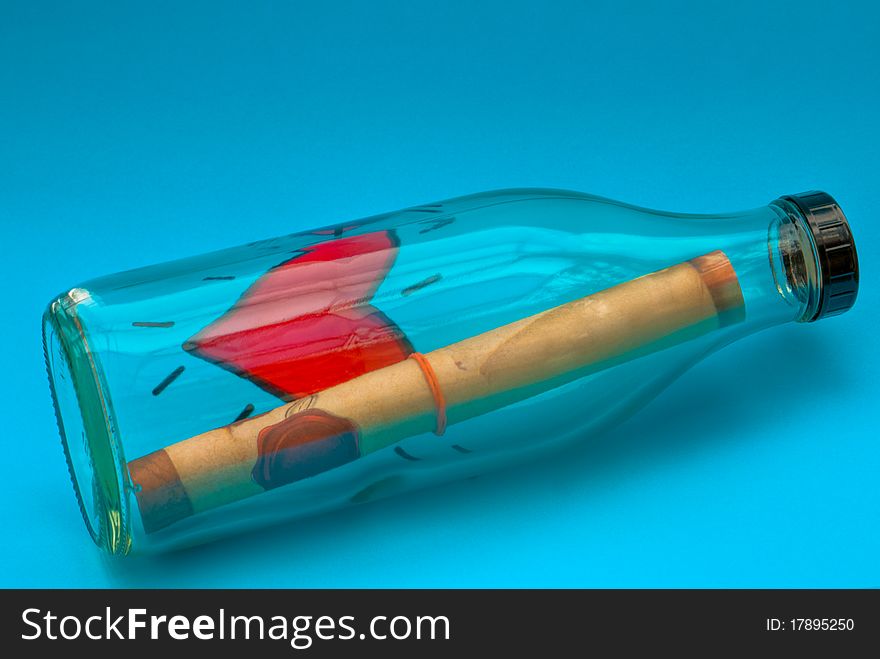 Message in a bottle on blue background. Message in a bottle on blue background.