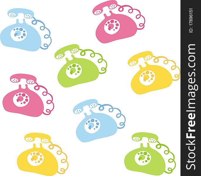 Colored telephones on a white background