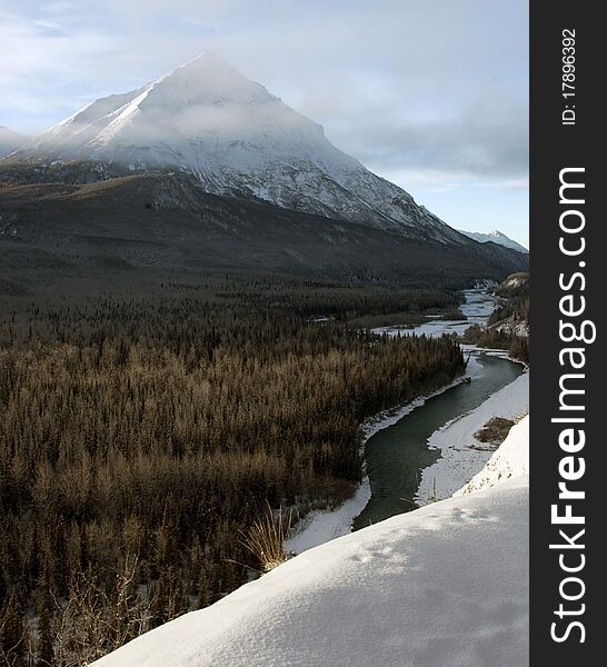 Mountain And River View Along Scenic Glenn Highway, Alaska. Mountain And River View Along Scenic Glenn Highway, Alaska