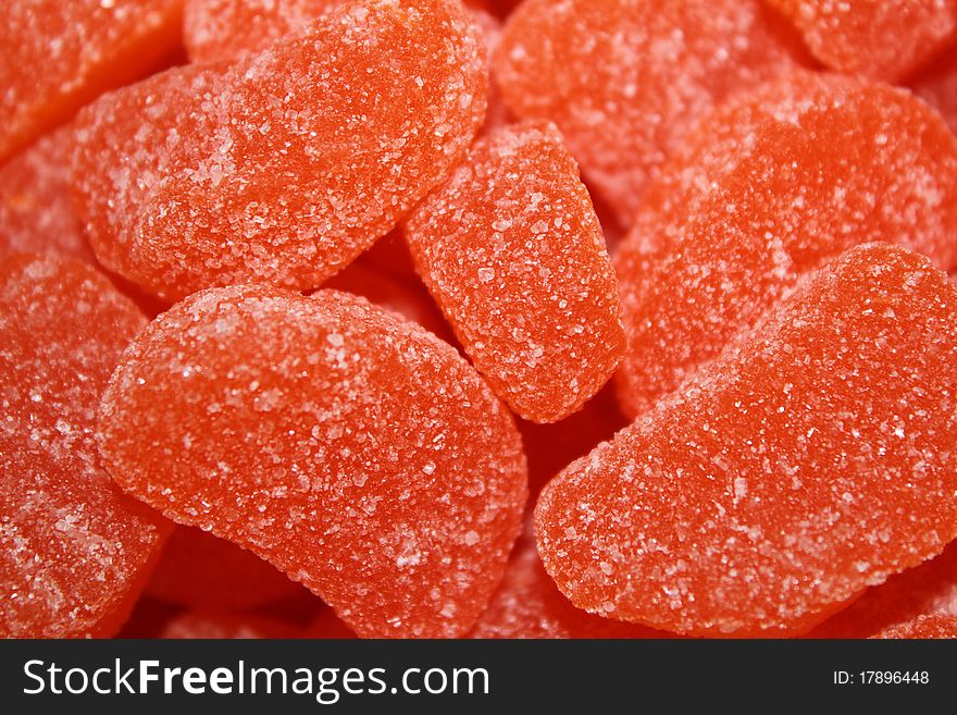 Closeup of a bunch of orange slice candies