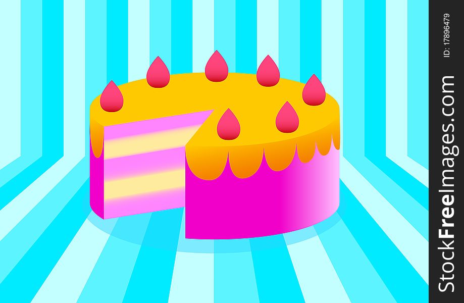 Strawberry cake on a striped background
