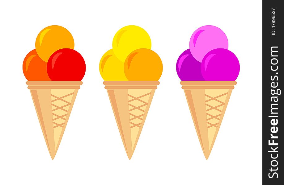 Collection of ice-creams on a white background