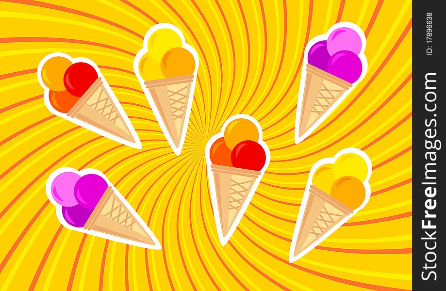 Collection of ice-creams on a orange background