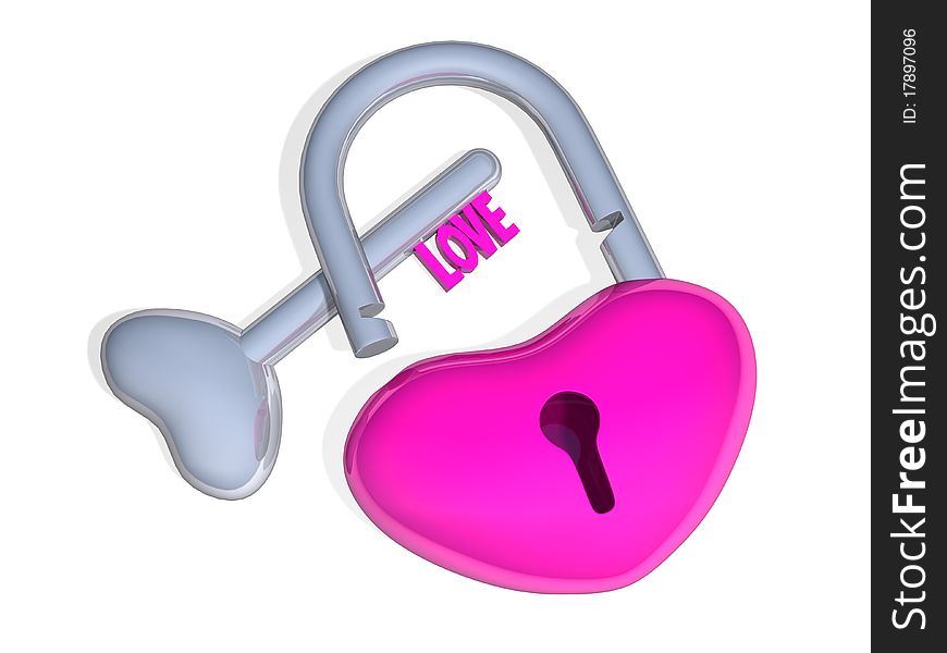This is a heart-shaped padlock opened with the key of love. This is a heart-shaped padlock opened with the key of love.