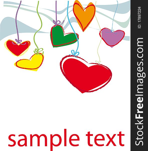 White background with red, yellow, green, purple and red hearts. White background with red, yellow, green, purple and red hearts