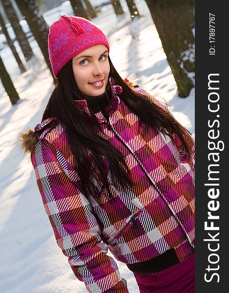 Beautiful young woman outdoor in winter. Beautiful young woman outdoor in winter