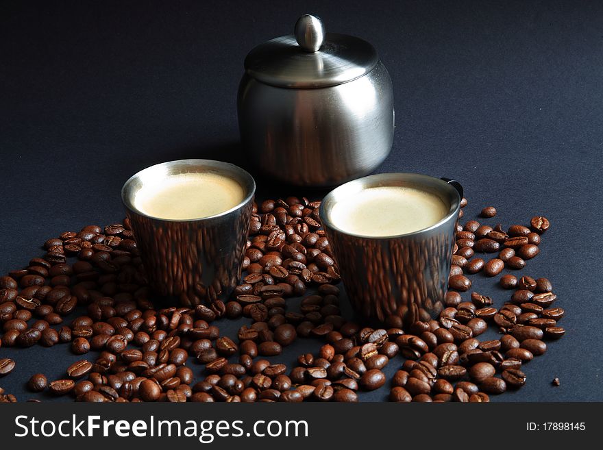 Coffee in metal cup