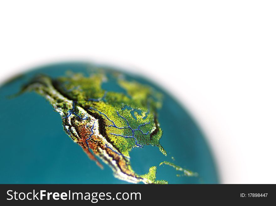 Close up of a glass globe with focus on the usa. Close up of a glass globe with focus on the usa