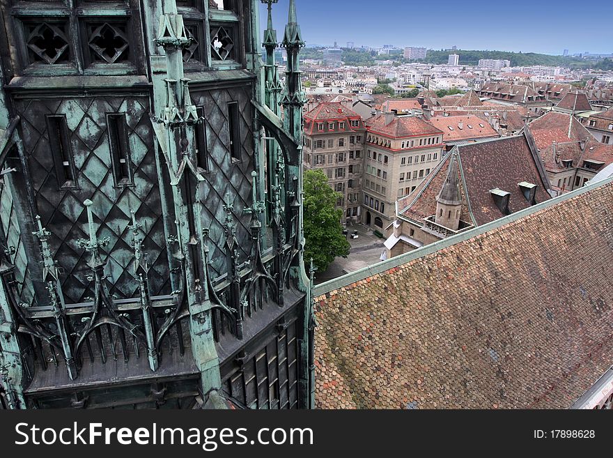 Panoramic view of Geneva, Switzerland from Cathedral Saint Pierre