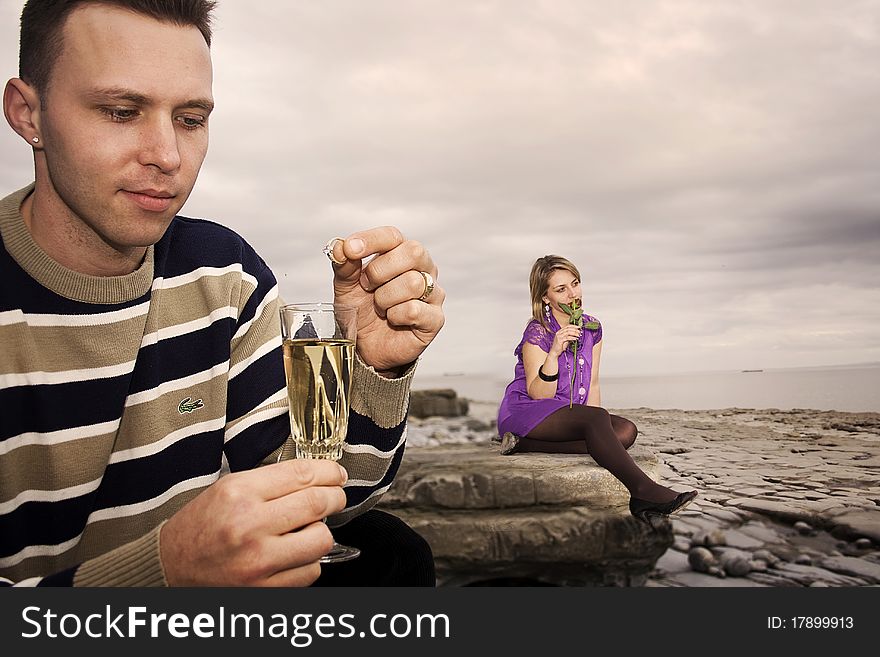 Happy couple celebrating their engagement and valentines day. Happy couple celebrating their engagement and valentines day