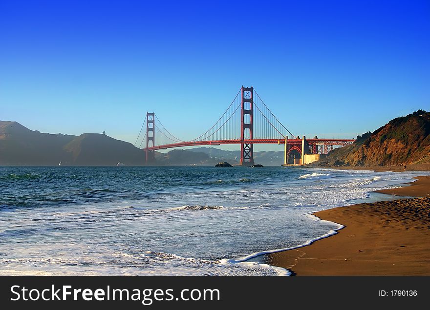 Baker Beach is a state and national public beach on the Pacific Ocean coast, on the San Francisco peninsula. Baker Beach is a state and national public beach on the Pacific Ocean coast, on the San Francisco peninsula