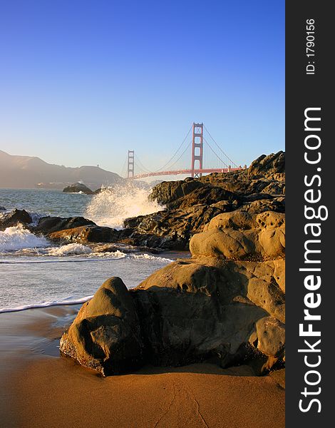 Baker Beach is a state and national public beach on the Pacific Ocean coast, on the San Francisco peninsula. Baker Beach is a state and national public beach on the Pacific Ocean coast, on the San Francisco peninsula