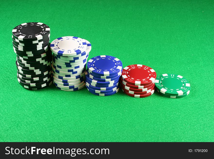 5 stacks of Poker chips on an isolated background