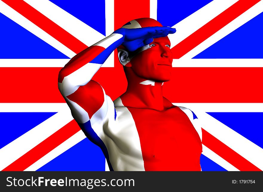 A man with the Union Jack flag on his body its the flag of Great Britain. A man with the Union Jack flag on his body its the flag of Great Britain.