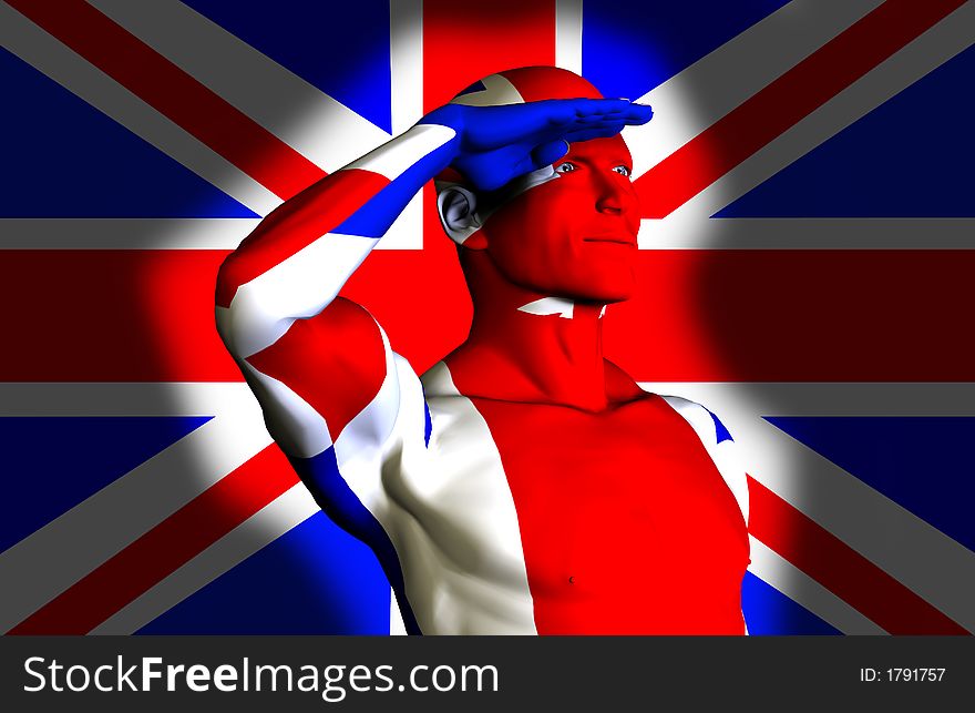 A man with the Union Jack flag on his body its the flag of Great Britain. A man with the Union Jack flag on his body its the flag of Great Britain.