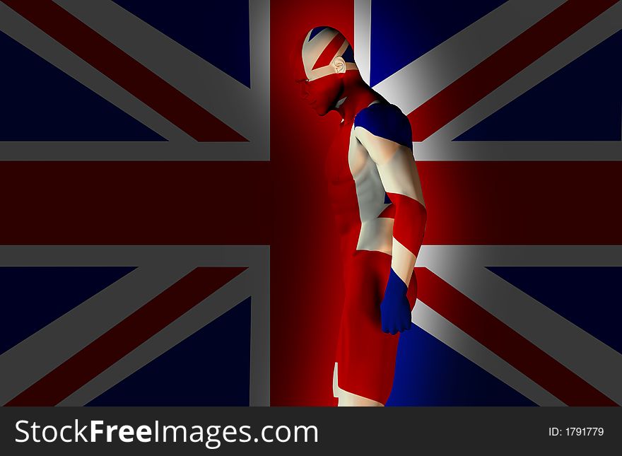 A man with the Union Jack flag on his body its the flag of Great Britain. A man with the Union Jack flag on his body its the flag of Great Britain.