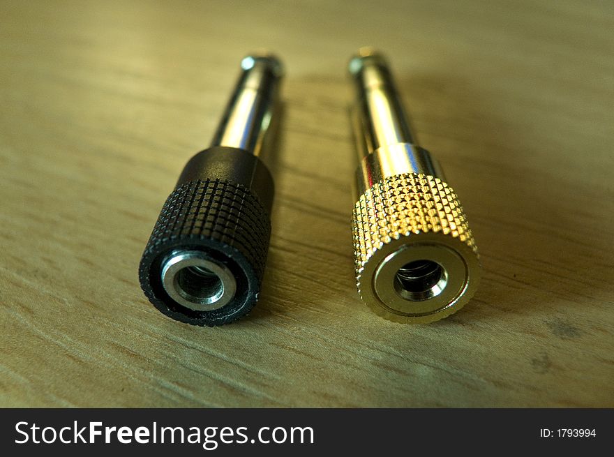 Pair of two jack connectors for headphones. Pair of two jack connectors for headphones