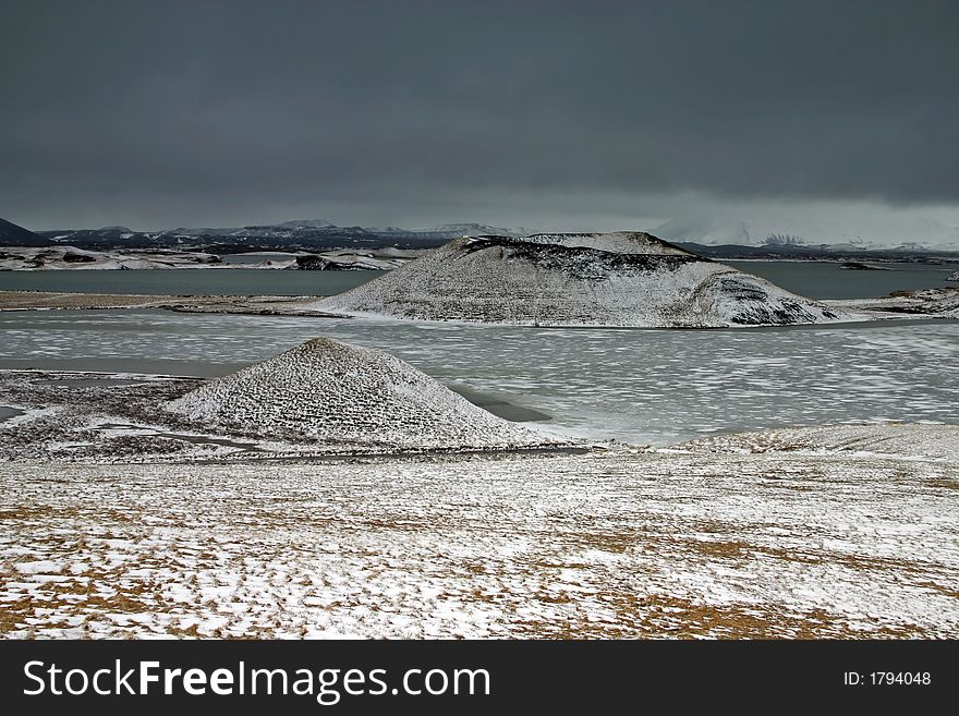 Icelandic Lake Myvatn in winter