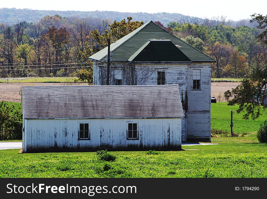 Old buildings in the country fall colors